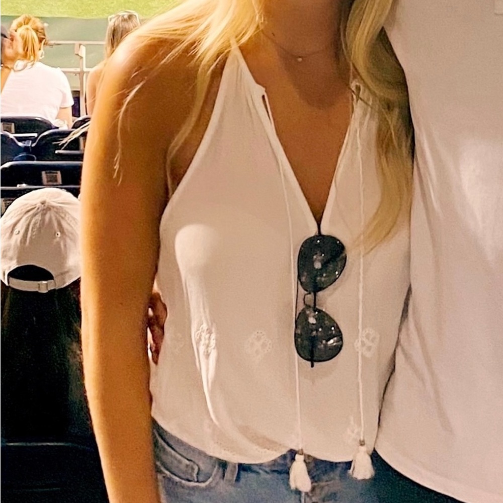 The Impeccable Pig Cream Sleeveless Tie Front Tank Top